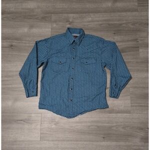 Rock and Roll Denim Boys Western Pearl Snap Shirt Horseshoe AOP Size Large